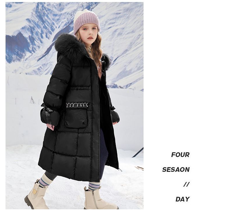 Casaco de algodão grosso para crianças, roupas para bebês e meninas, gola longa de pele, estiloso para inverno, para crianças de médio e grande porte_voghion.com