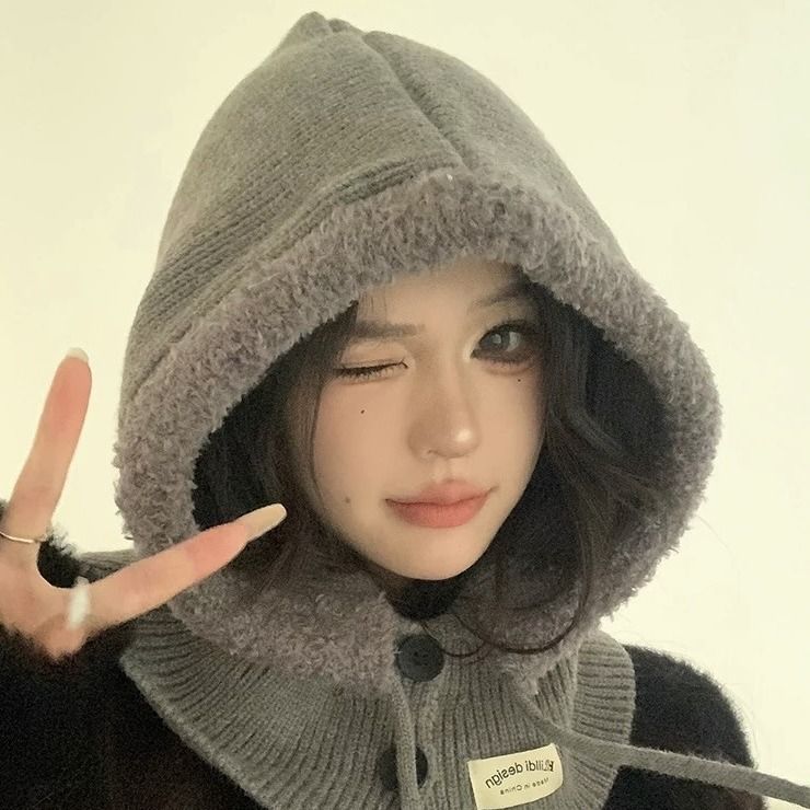 Passamontagna coreano per donna, sciarpa calda invernale, stile coppia, protezione per le orecchie, cappello lavorato a maglia_voghion.com