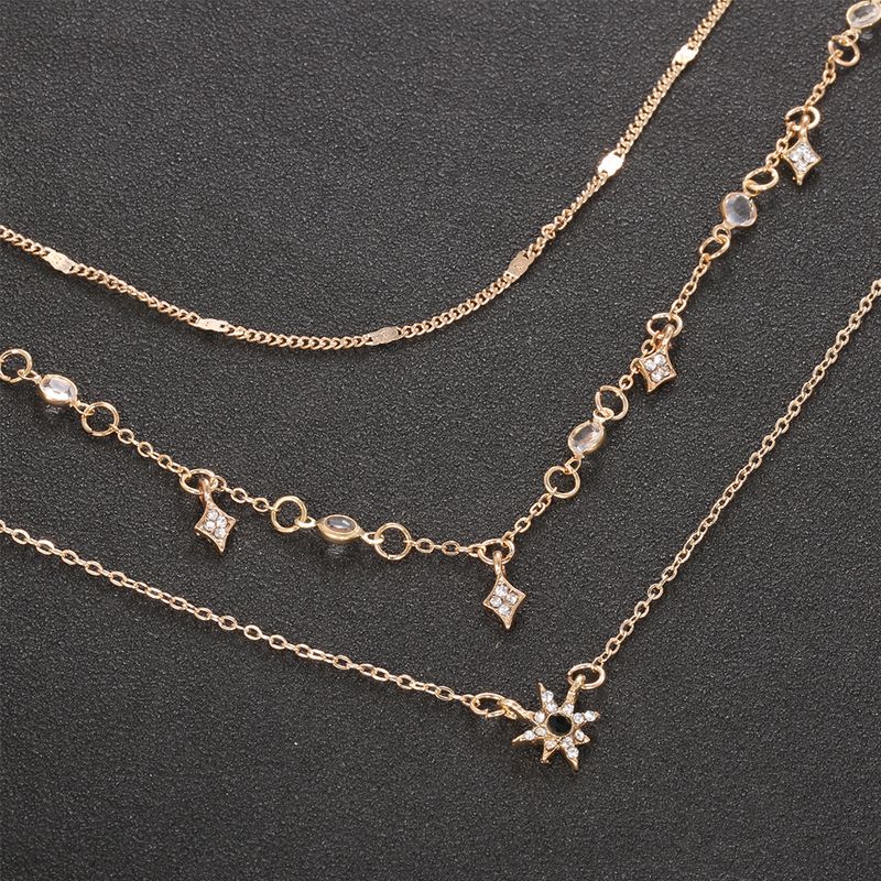 Popular Fashion New Women's Multi Layered Star Pendant Neckchain Handmade Necklace Combination_voghion.com