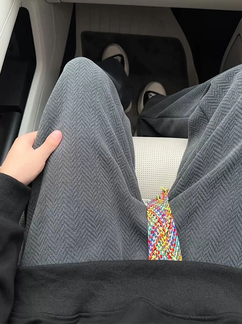 Pantaloni della tuta da uomo in ciniglia con cavallo basso – Jacquard pesante color grano, vestibilità oversize con gamba dritta (M-XXXL, nero/carbone/crema, abbigliamento casual autunnale)_voghion.com
