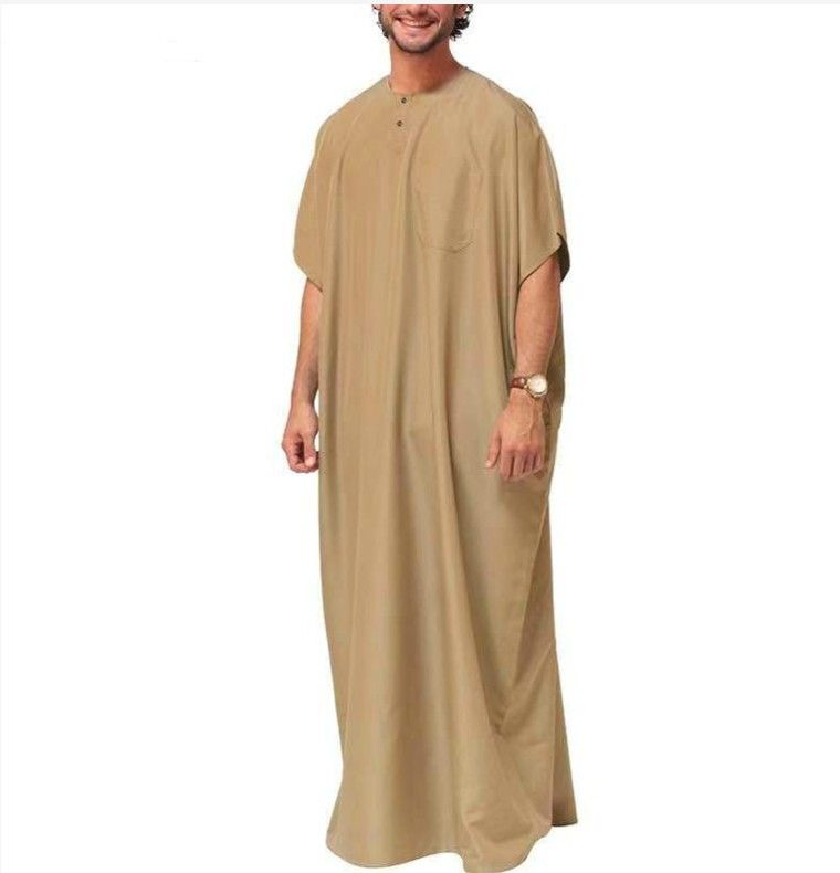 2025 Muslim Men Jubba Thobe Fixed Button Kimono Middle Robe Saudi Muslim Man Shirt Stand Collar Islamic Arab Kaftan Men Abayas_voghion.com