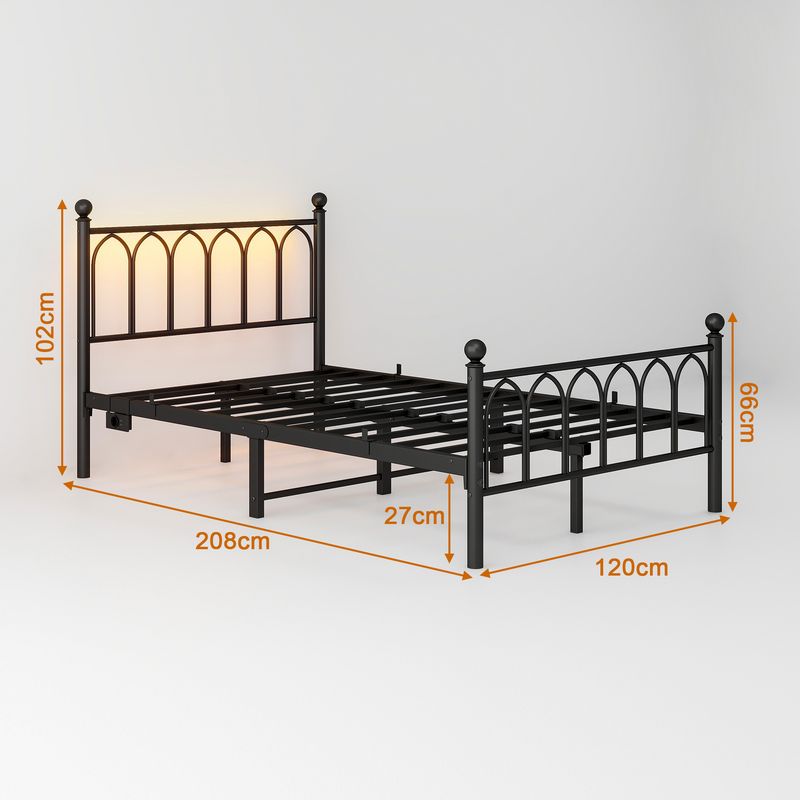 Metallbett 120x200cm Design vintage, USB, LED, Stahlunterstützung, Nero_voghion.com
