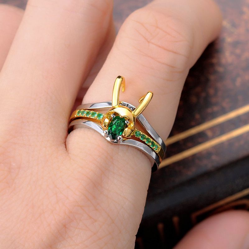 Klaar voorraad Loki ringensets voor vrouwen Superheld Thor Groene kristal bijpassende kroonhelmringen Stapelbare sieraden Unisex Cosplay_voghion.com