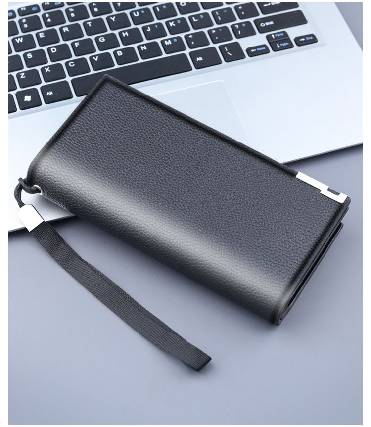 Bolsa de mão, nova bolsa masculina clássica com zíper para celular, carteira longa para negócios de grande capacidade, bolsa casual masculina simples._voghion.com