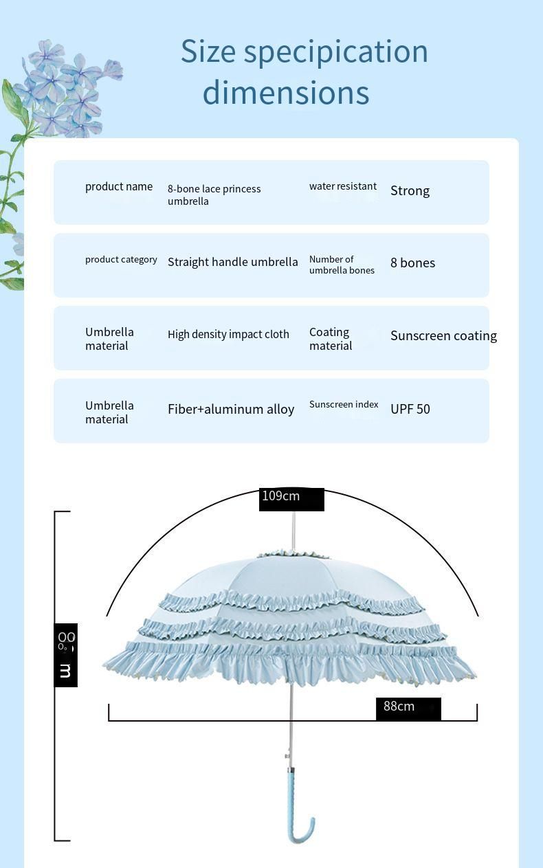 Ombrellone a stelo dritto Loilta con colla colorata, protezione solare, doppio strato di pizzo, principessa Lolita, manico lungo_voghion.com