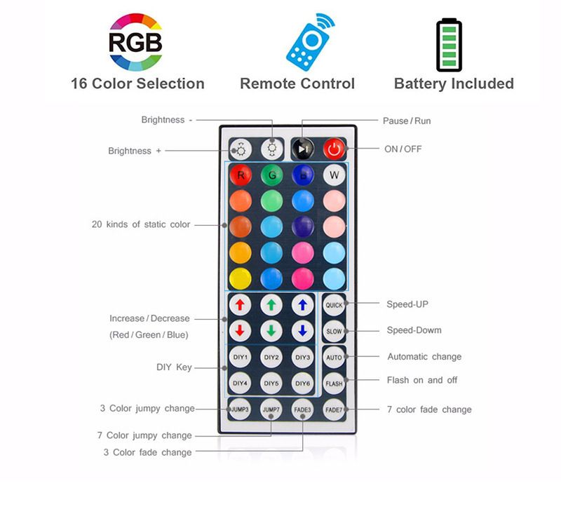 44-Key Bluetooth RGB LED Strip Light Kit - 5V USB Powered, 5050/2835 SMD, Waterproof Mood Lighting For TV Backlight & Home Decor_voghion.com