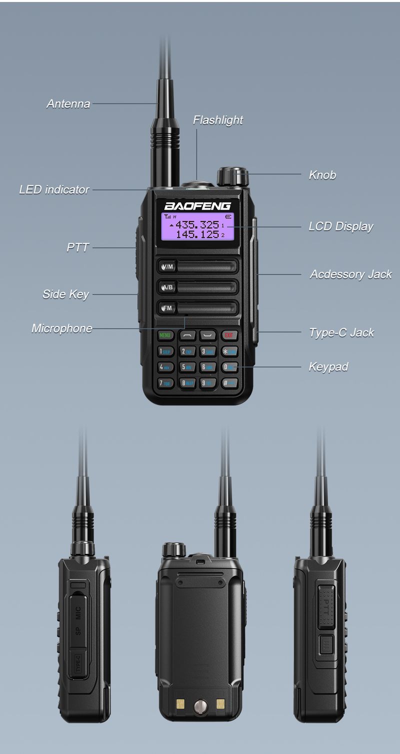 BaoFeng UV16 Walkie-Talkie Tri Band Professional Hunting Ham Waterproof Long Range Type-C Charger VHF UHF Two Way_voghion.com