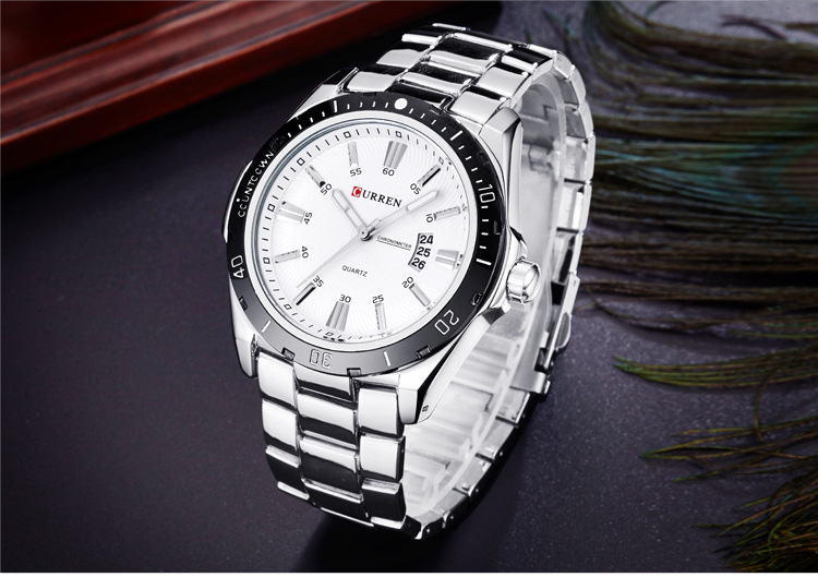 Reloj de cuarzo resistente al agua con banda de acero y calendario de moda CURREN Carryon 8110 para hombre_voghion.com