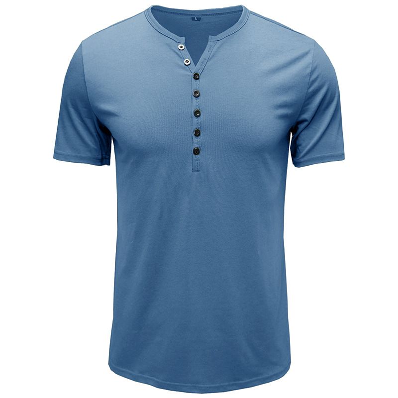 Suitable For All Seasons 2025 Summer New Clothing Henley Shirt Short Sleeve Men's T-Shirt Solid Color Top_voghion.com