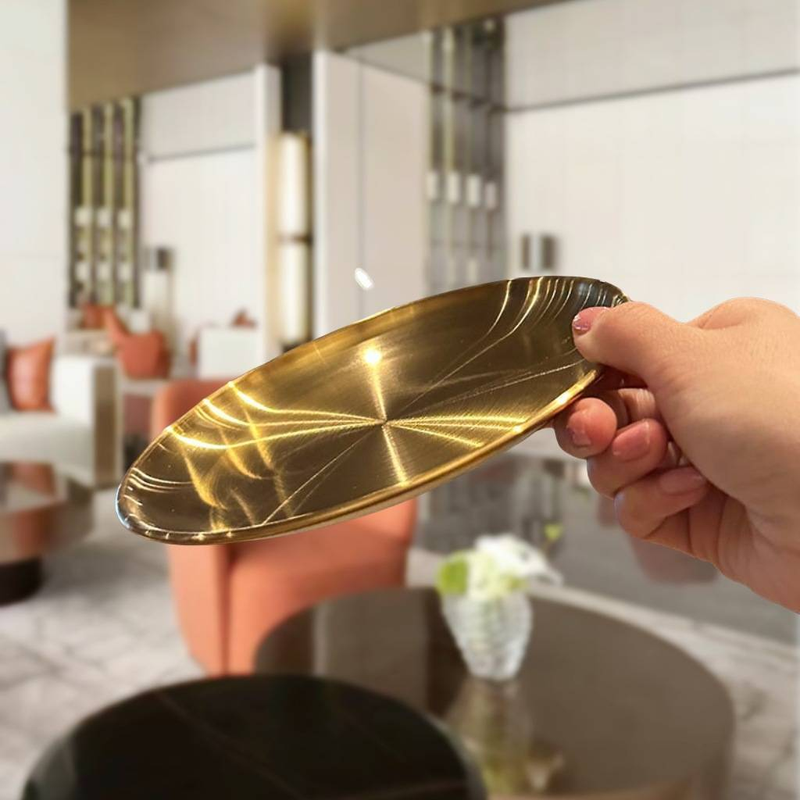 Gold Stainless Steel Shallow Plate - Home Fruit Tray, Restaurant Buffet Serving Dish, BBQ Grill Plate for Meat, Snacks, and Desserts_voghion.com