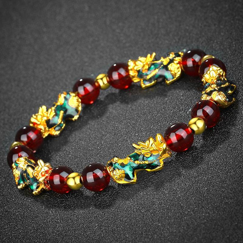 Vietnamese gold 3D temperature sensitive color changing Pixiu bracelet obsidian six character mantra Buddhist beads bracelet _voghion.com