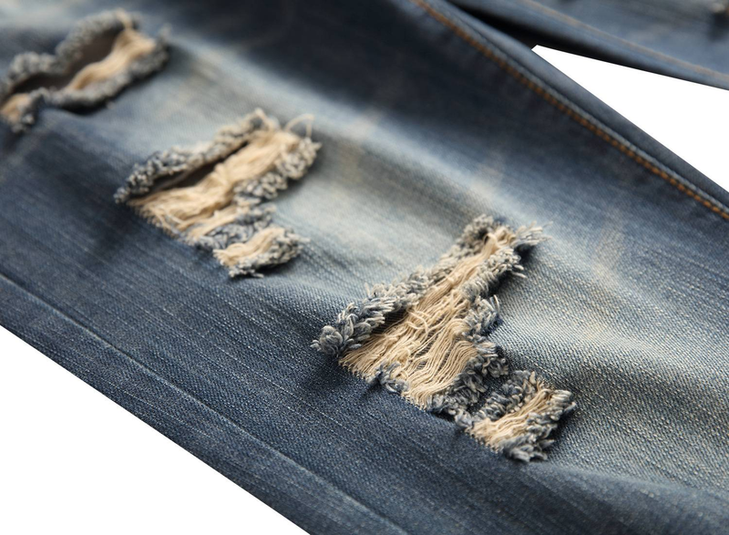 Jeans strappati da uomo, gamba dritta, vestibilità slim, pantaloni in denim non elasticizzati strappati da uomo LY010_voghion.com
