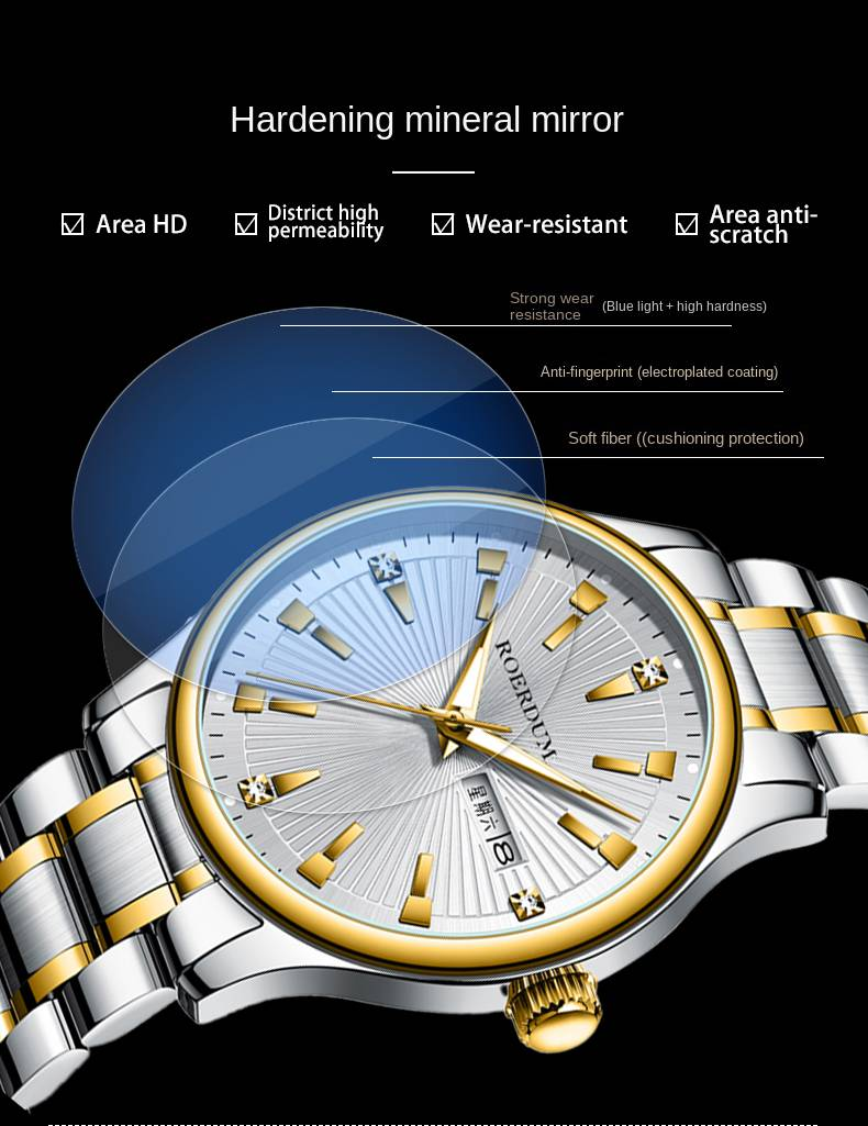 ROERDUM Master Series Quartz-uurwerk Legering Band Witte Wijzerplaat met Diamanten Bezet Klassiek Zakelijk Herenhorloge_voghion.com