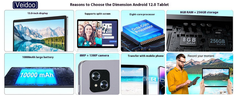 13" Android 4G Business-Tablet – 2K IPS-Bildschirm, 8 GB RAM + 256 GB Speicher, 10000 mAh Akku, GPS, Dual-SIM, Metallgehäuse_voghion.com