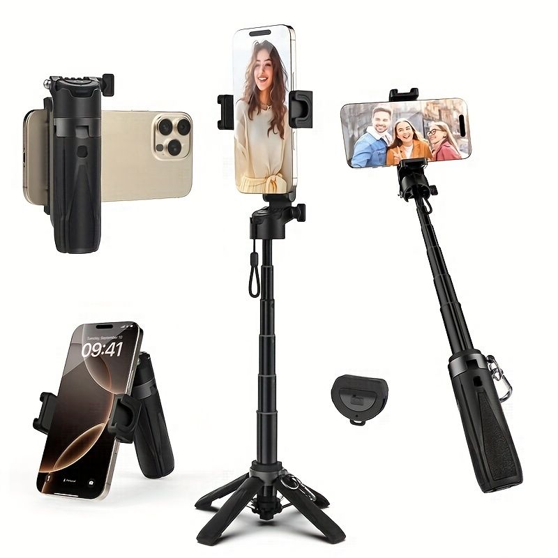 16 Inch Extendable Selfie Stick With Wireless Remote Control, Smartphone Tripod Tripod, 360 ° Rotation, One Click Expandable Tripod Stand_voghion.com