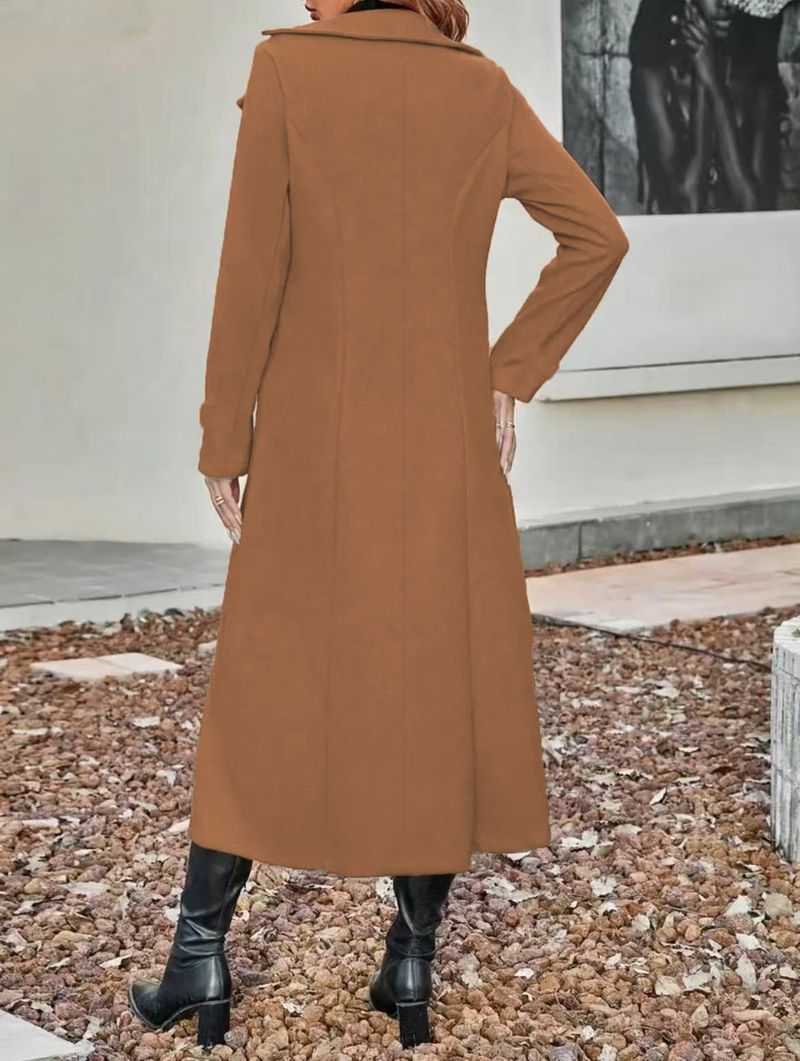 Women's Double-Breasted Wool Blend Trench Coat – Slim Fit Long Coat With Belt, Elegant Fall Winter Jacket For Women_voghion.com