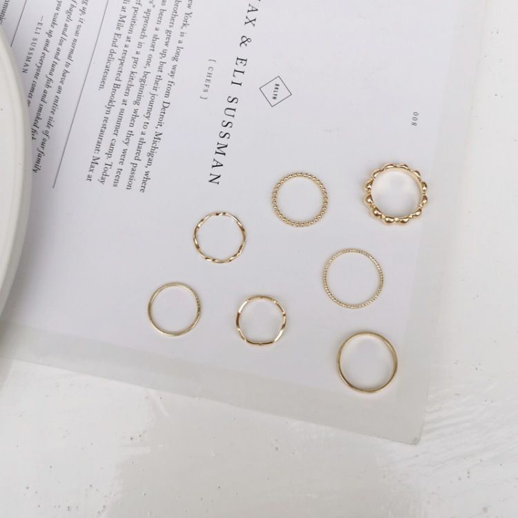 Student Korean Ins Simple Internet Celebrity Female Personality Cold Style 8-piece Set Plain Stacking Ring_voghion.com