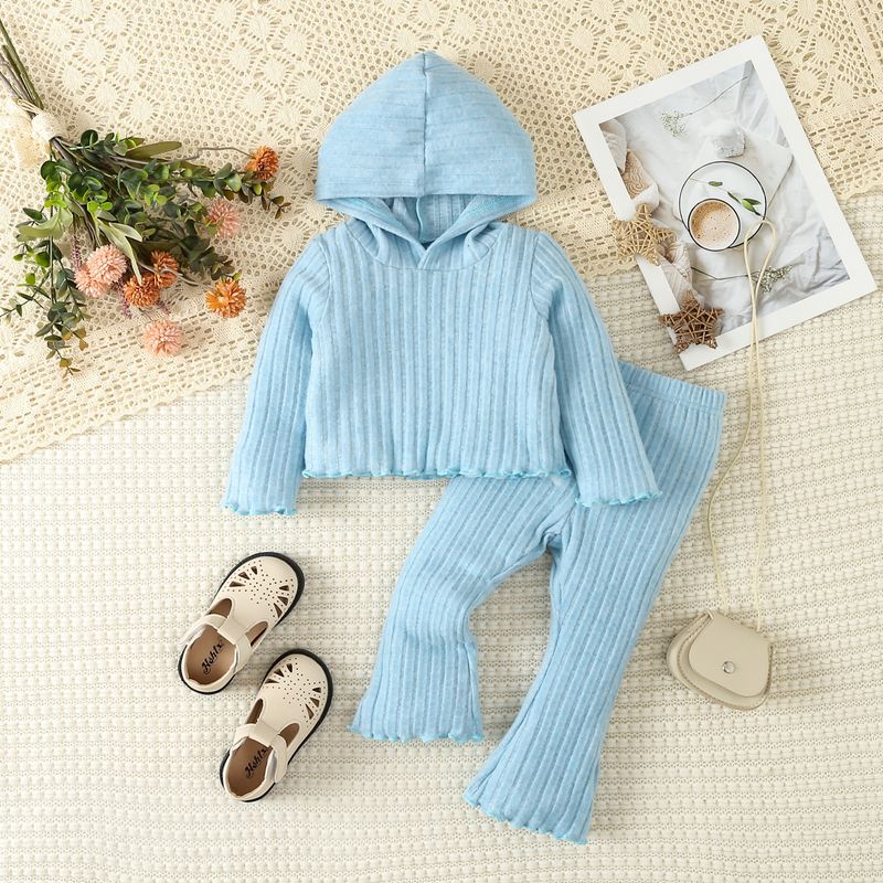 2024 Abbigliamento per bambini, stile carino, tinta unita, felpa con cappuccio, pantaloni a zampa d'elefante_voghion.com