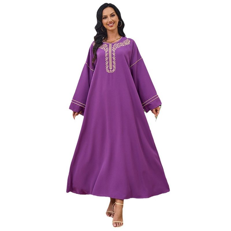 Abendkleid für muslimische Damen im Sommer, neue Mode, einfarbig, bestickt, saudisches Gewand, für Frauen_voghion.com