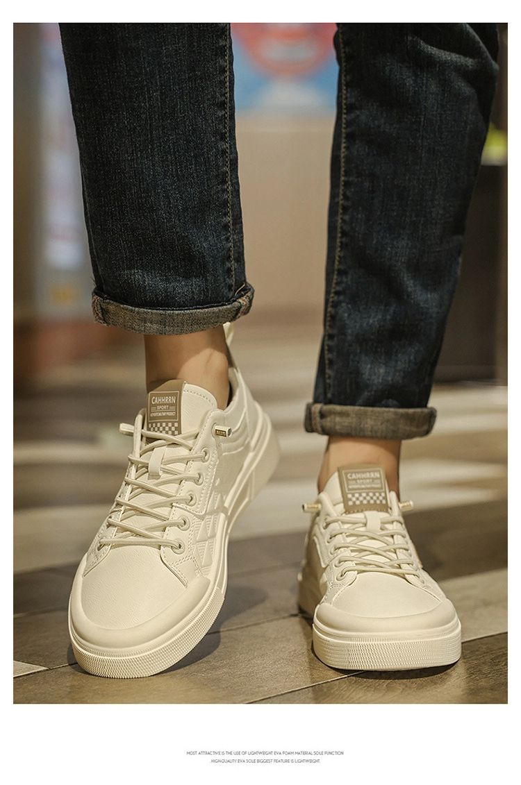 2025 New Comfortable Soft Leather Shoes Outdoor Flat Shoes Men's All-matching Round Toe Comfortable Skate Shoes White Shoes_voghion.com