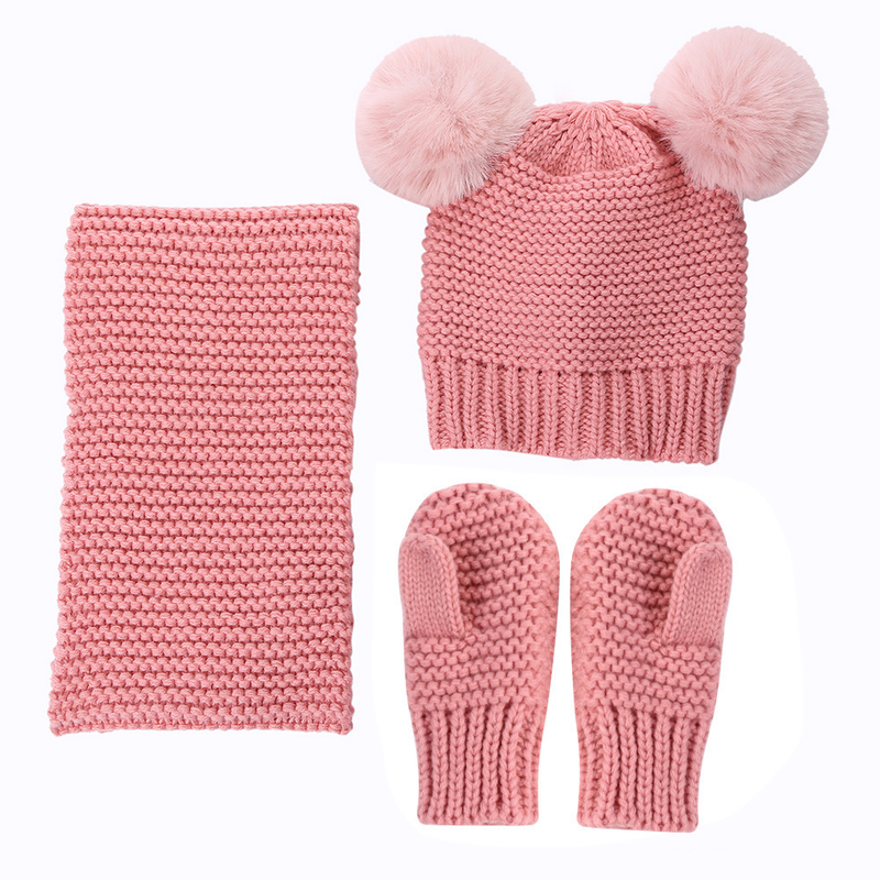 Vêtements pour bébé en laine monochrome, ensemble chaud pour enfants, chapeau, écharpe et gants, trois pièces_voghion.com