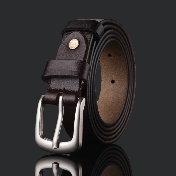 2023 Neuer, heiß verkaufter Damengürtel aus echtem Leder, reinem Rindsleder, modischer Kindertrend, vielseitiger Nadelknopf-Jeansgürtel_voghion.com