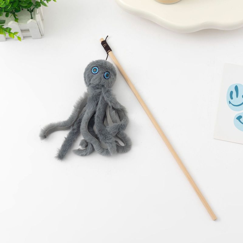 Stick Wooden Rod Realistic Octopus Plush Teaser Cat Toy_voghion.com