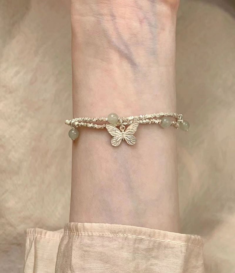 Nouveau bracelet chinois en argent cassé avec perles bleu-gris pour femmes Instagram, petit luxe, cadeaux exquis et polyvalents_voghion.com