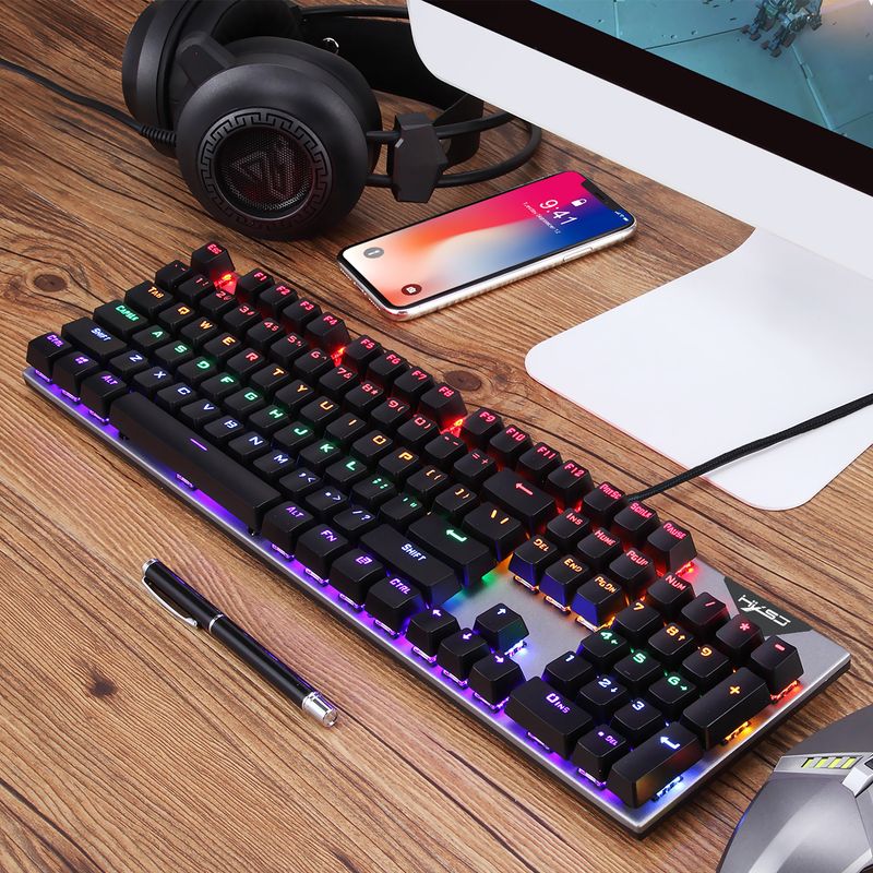 Arabic Language Mechanical 104 Keys Blue Switch 20+ Lighting Colorful Keyboard_voghion.com
