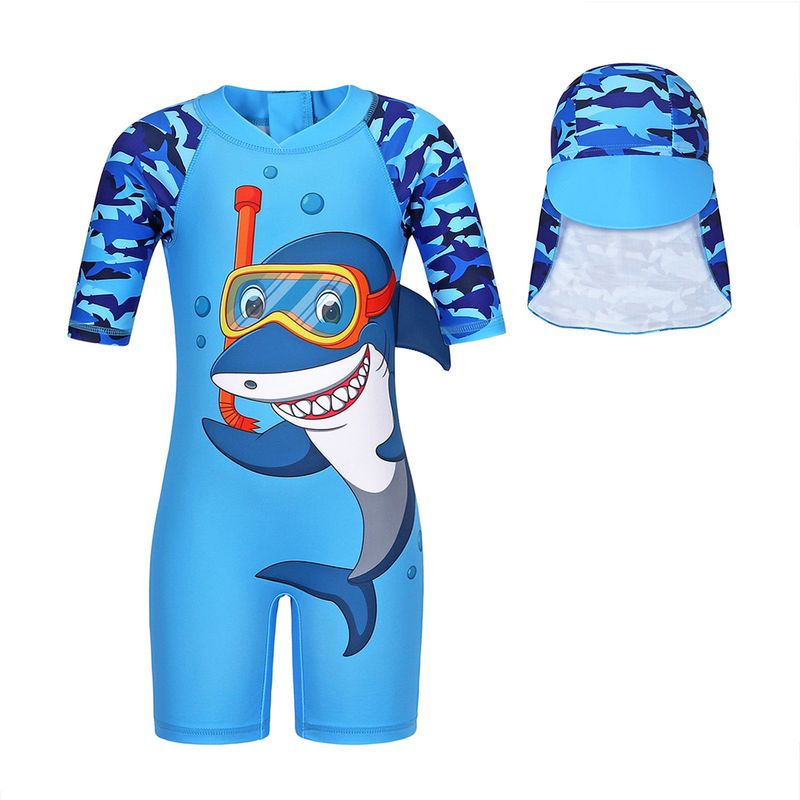 Madre y niños Nueva ropa para niños Traje de baño para niños Traje de baño para niños europeos y americanos Traje de surf con protección solar de tiburón de dibujos animados de una pieza para niño_voghion.com