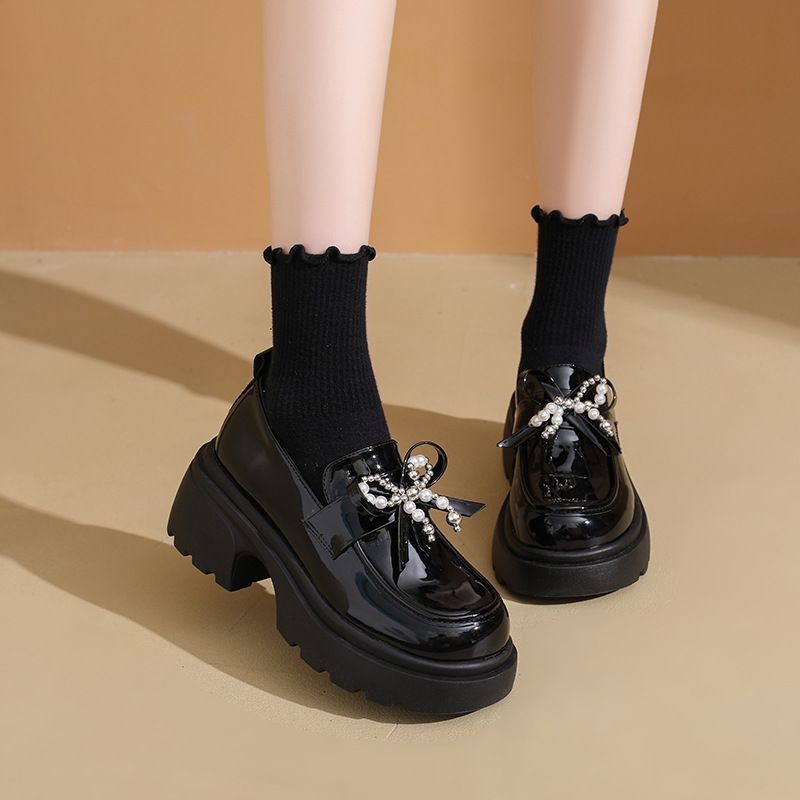 British Style Thick-Soled Height-Increasing Women's Leather 2025 New Autumn Winter Versatile Butterfly JK Single Shoes_voghion.com