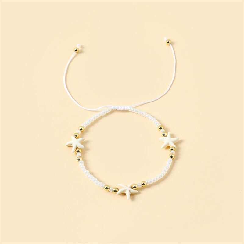 Handmade Seed Bead Woven Starfish Adjustable Beach Vacation Anklet_voghion.com