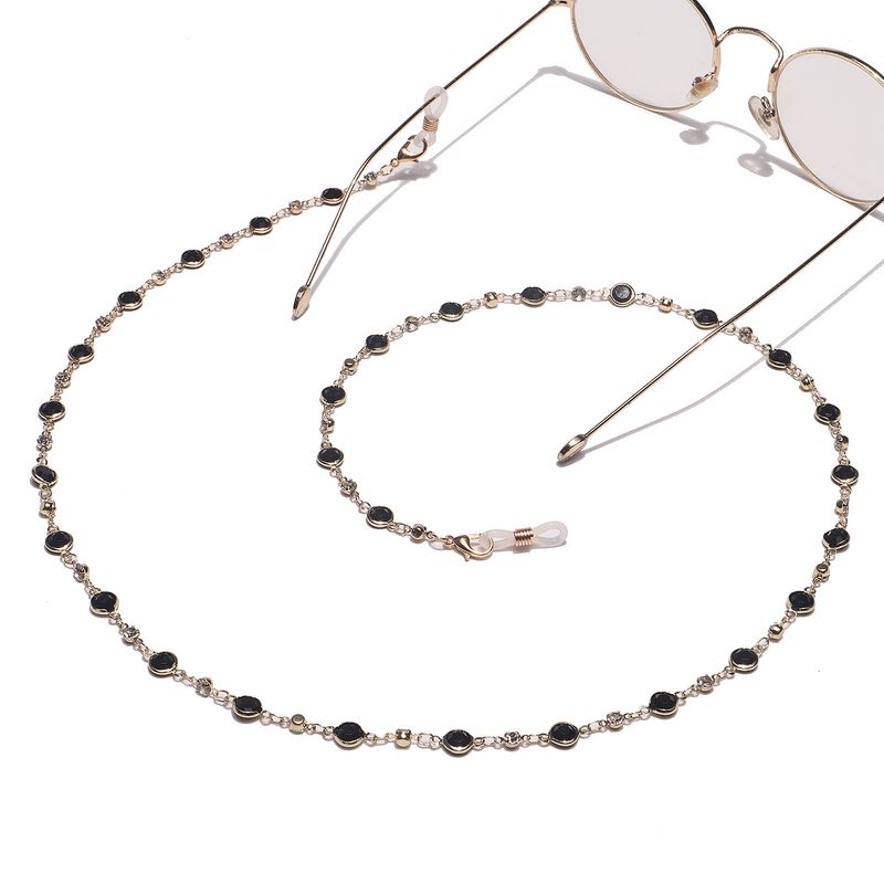 Cadena para mascarillas con cristales de imitación dorados y negros, sencilla y moderna._voghion.com