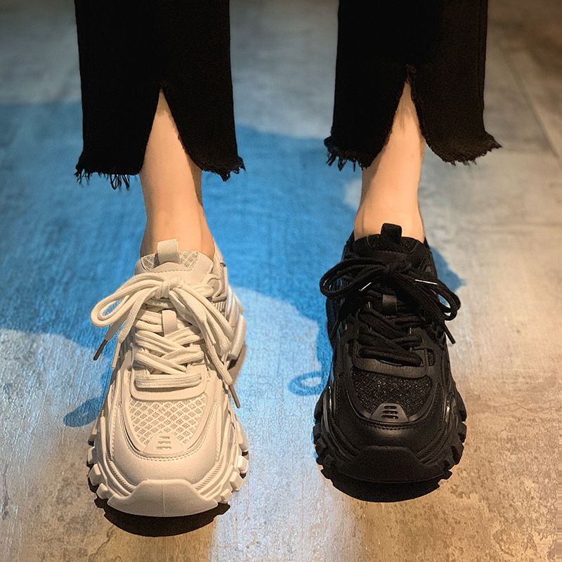 Pantofi sport de vară pentru femei, cu talpă groasă, respirabili, tip plasă, sport, mici, casual, pentru alergare_voghion.com
