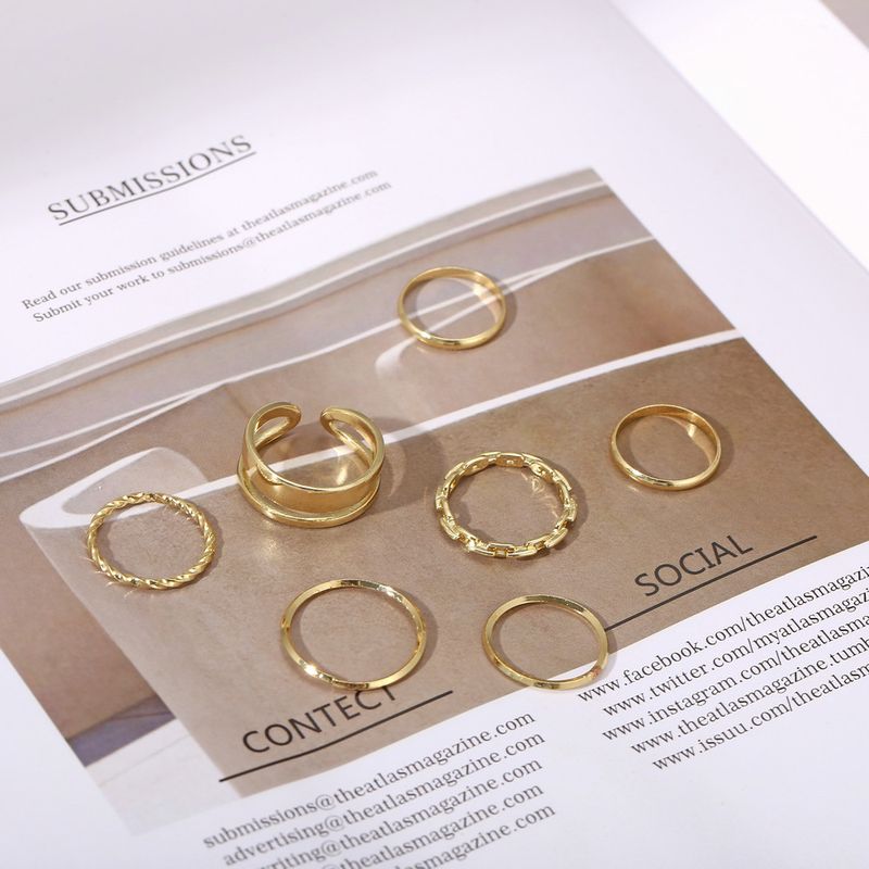 Hot selling alloy metal joint creative minimalist Instagram style ring combination set of 7 pieces_voghion.com