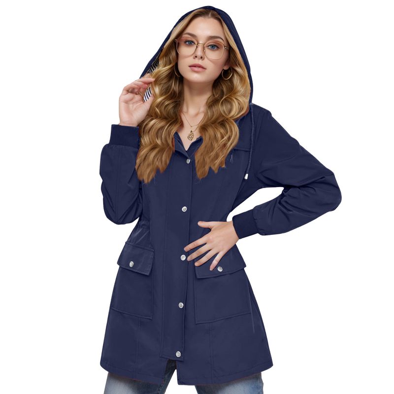 Damenbekleidung Heißer Verkauf Jacke Leichter Regenmantel für Damen Wasserdichter Windbreaker Gestreifter Bergsteiger-Outdoor-Windbreaker mit abnehmbarer Kapuze_voghion.com