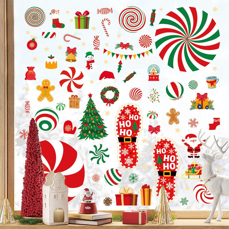 Cross-Border Christmas Style Candy Party Decoration Wall Self-Adhesive Floor Festive Atmosphere Gingerbread Man Window_voghion.com