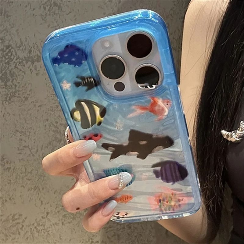 Cartoon Aquarium Ocean Fish Animal Phone Case For IPhone 16 15 13 14 12 Pro Max 11 INS Summer Water Lovely Soft Bumper_voghion.com