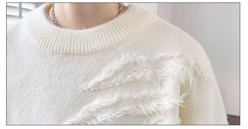 Maglione girocollo giapponese retrò tinta unita per uomo in autunno inverno, tendenza ampia e rilassata, maglia di base pullov aderente_voghion.com