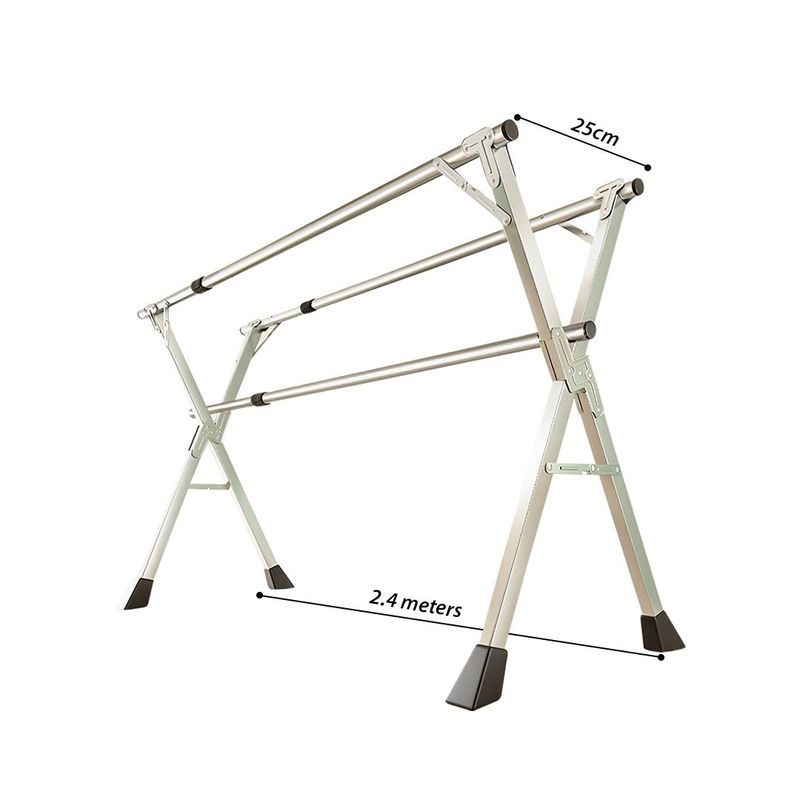SOGA 2X 2.4m Portable Standing Clothes Drying Rack Holder 3 Poles_voghion.com