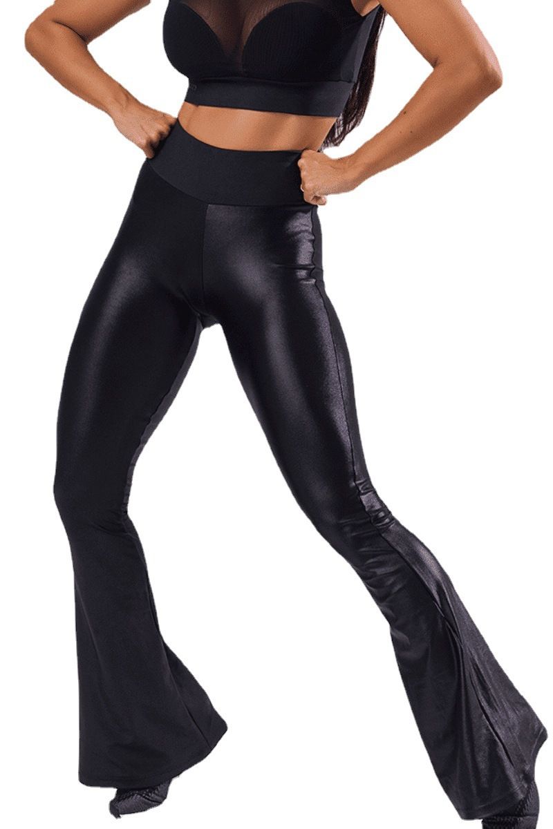 RenMou Hot Selling Splicing Leather Wide Leg Flared Elastic Slim Dance Pants, Basic Women's Pants Exclusive Supply_voghion.com