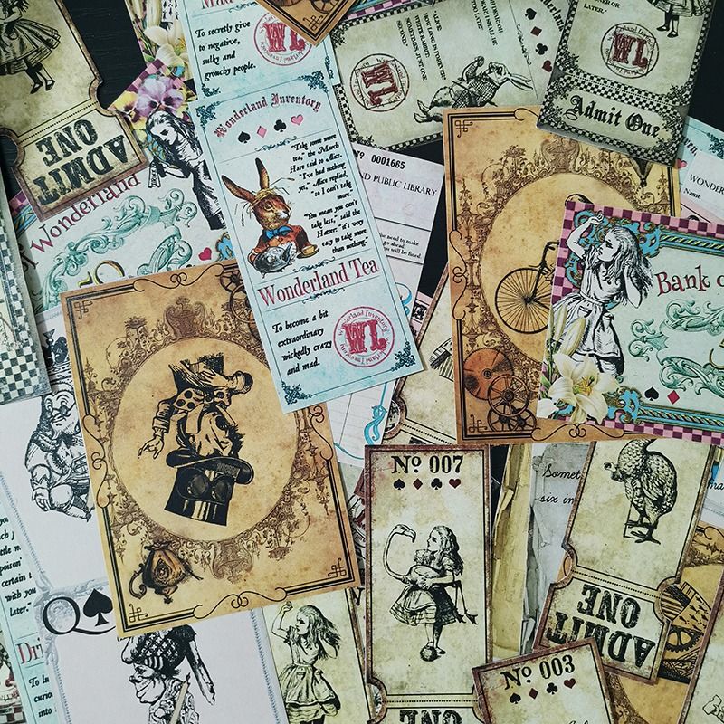 Junk Journal Retro Material Pakket Stickers Alice Rabbit Thema Handboek Stickers Handboek Album_voghion.com