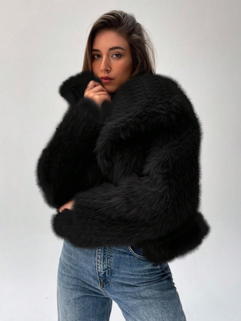 Kurze Kunstpelzjacke – Trendiger Oversize-Reversmantel für Damen (S-XXL, Schwarz/Grau/Anthrazit/Burgunderrot/Weiß, leichte Wärme)_voghion.com