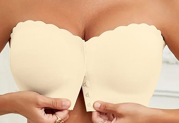 Nahtlose Unterwäsche mit Knopfleiste vorne für Damen, rutschfest, fusselfrei, schöner Rücken, Brustumwicklung, trägerlos und_voghion.com