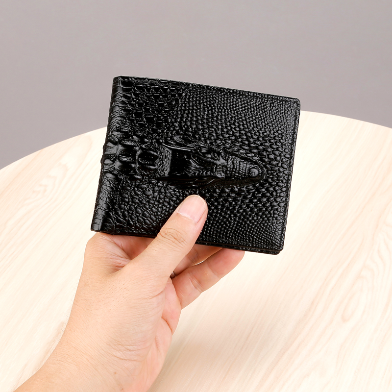 Crocodile genuine men's wallet genuine leather 2023 new top layer cowhide men's short leather wallet card bag gift mini_voghion.com