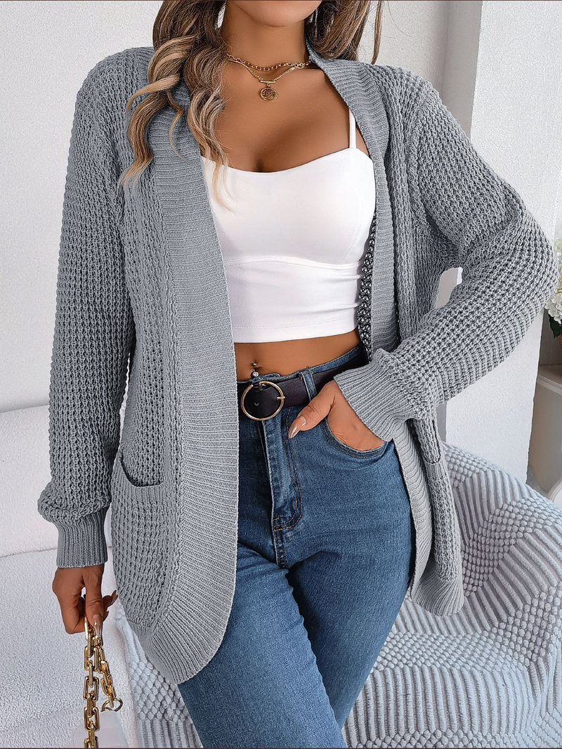 Women's Solid Casual Loose Open Front Long Sleeve Lightweight Knit Cable Cardigans Sweater with Pockets Search this page_voghion.com