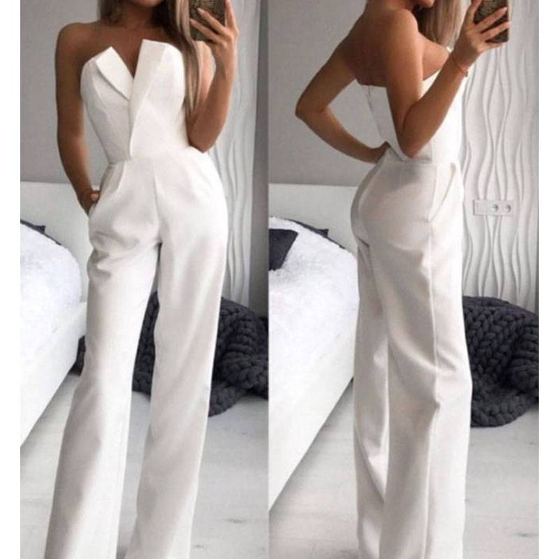 Fraen Fréijoer a Summer zolidd Faarf Splicing schlank Fit One-Stéck sleeveless laang-sleeved One-Soulder Jumpsuit_voghion.com