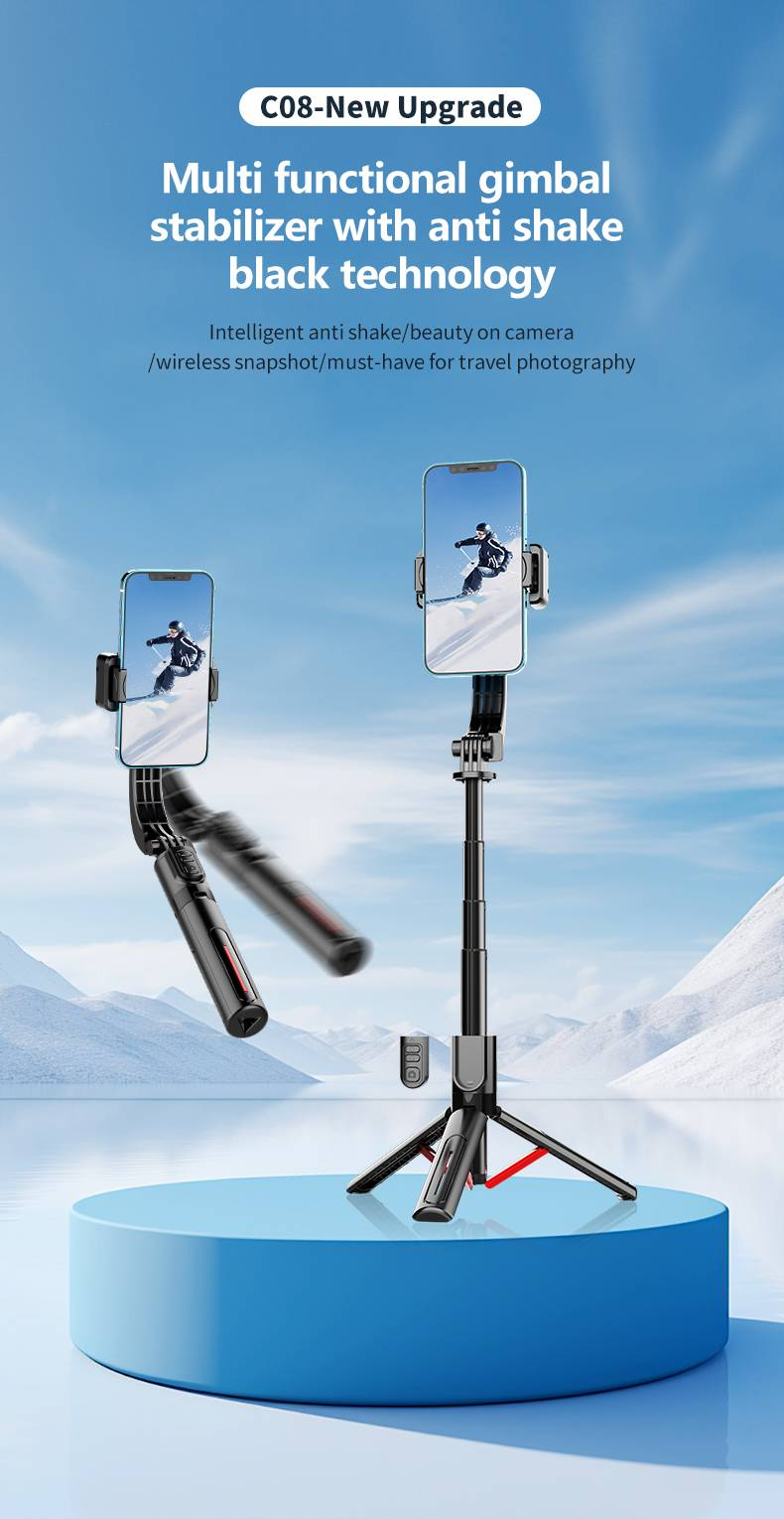 New C08 Single Axis Stabilizer Desktop Gimbal Live Broadcast Handheld Stabilizer Mobile Phone Universal Anti Shake Steady Shooting_voghion.com