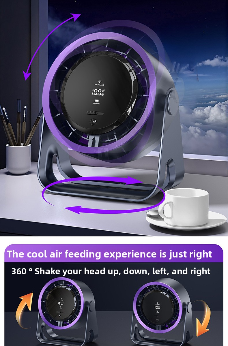 Ventilateur de bureau, chargement USB, affichage numérique, silencieux, pour bureau, dortoir, vent fort, petit format_voghion.com