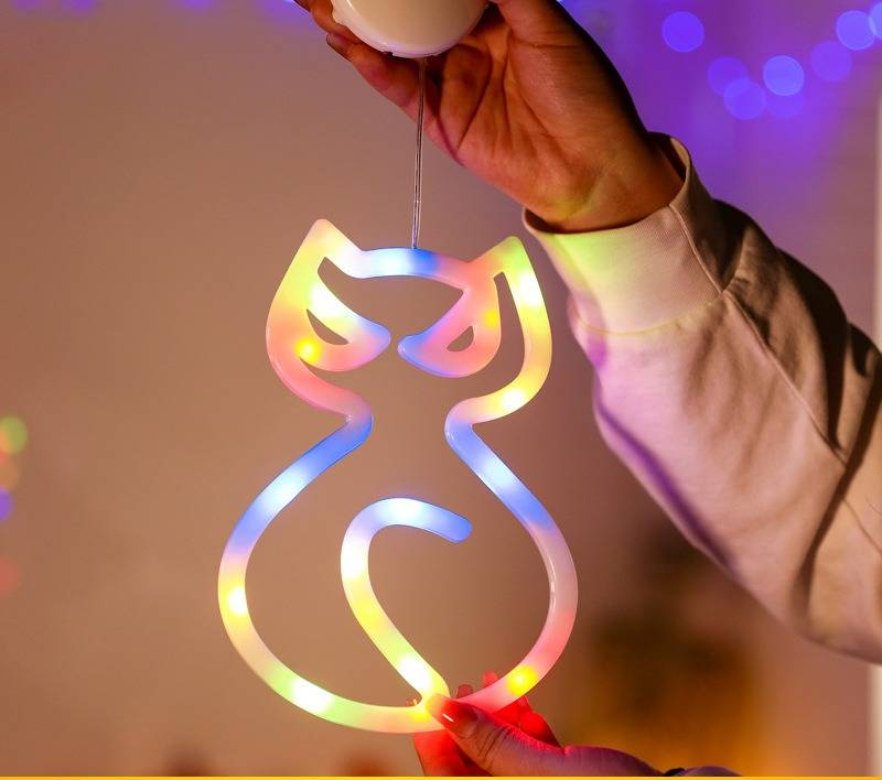 Luci decorative di Halloween - Luci sospese a batteria a forma di zucca, scopa, gatto, castello, lapide e cappello_voghion.com